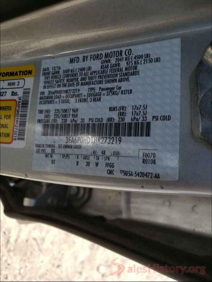 3FA6P0HD1HR273219 2017 FORD FUSION