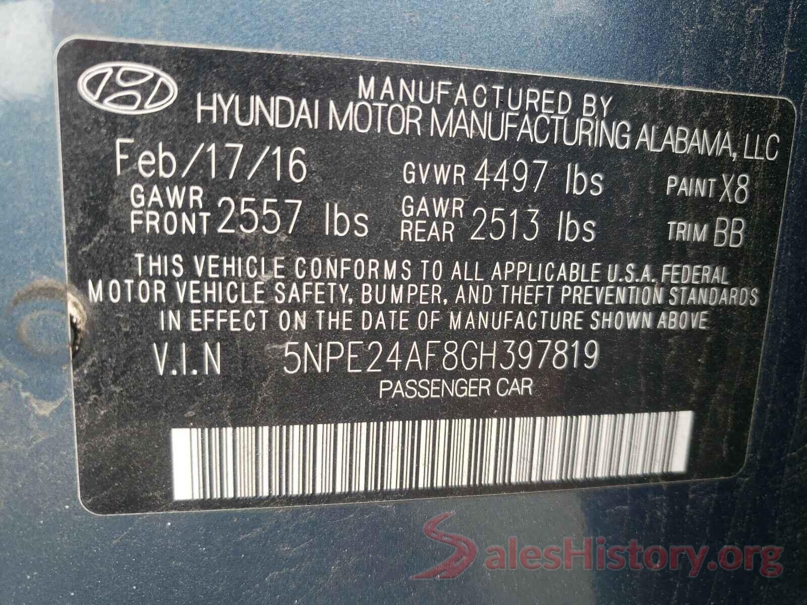 5NPE24AF8GH397819 2016 HYUNDAI SONATA