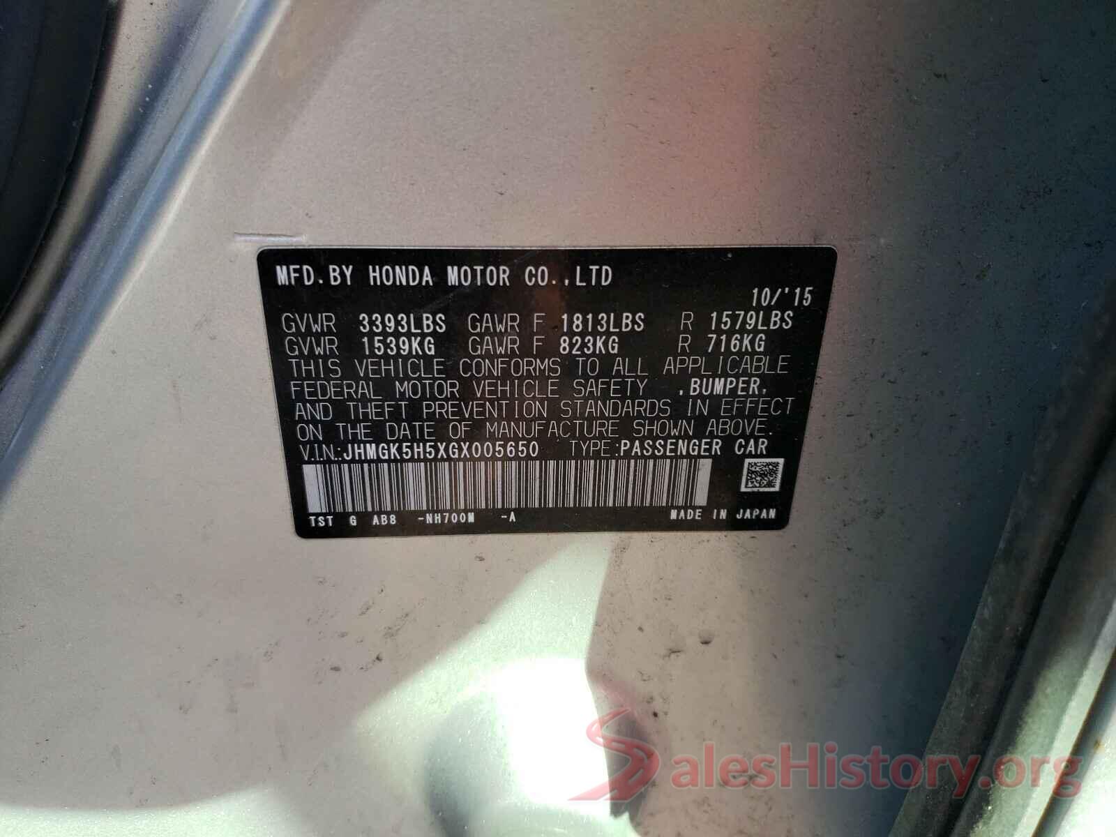 JHMGK5H5XGX005650 2016 HONDA FIT