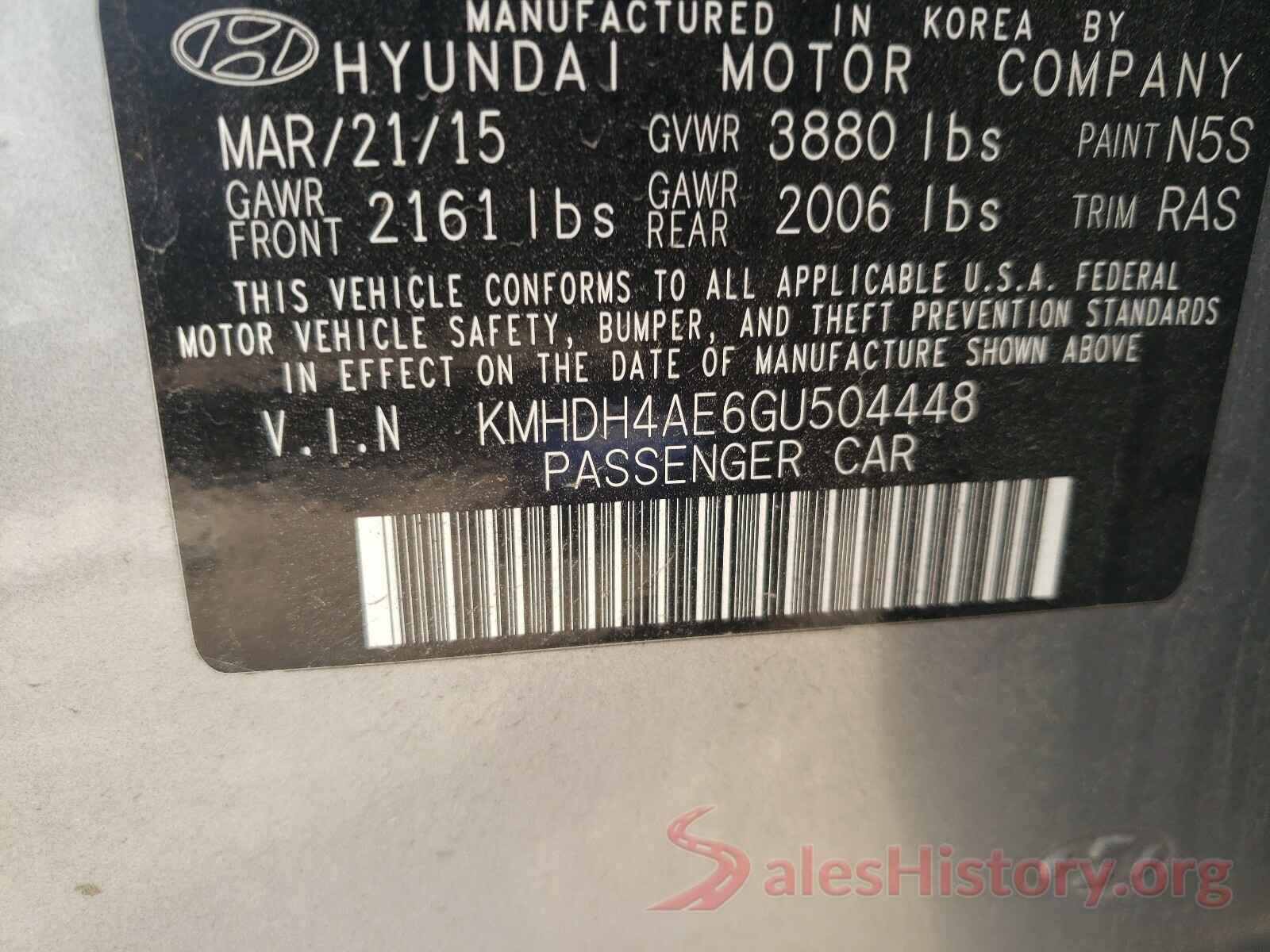 KMHDH4AE6GU504448 2016 HYUNDAI ELANTRA