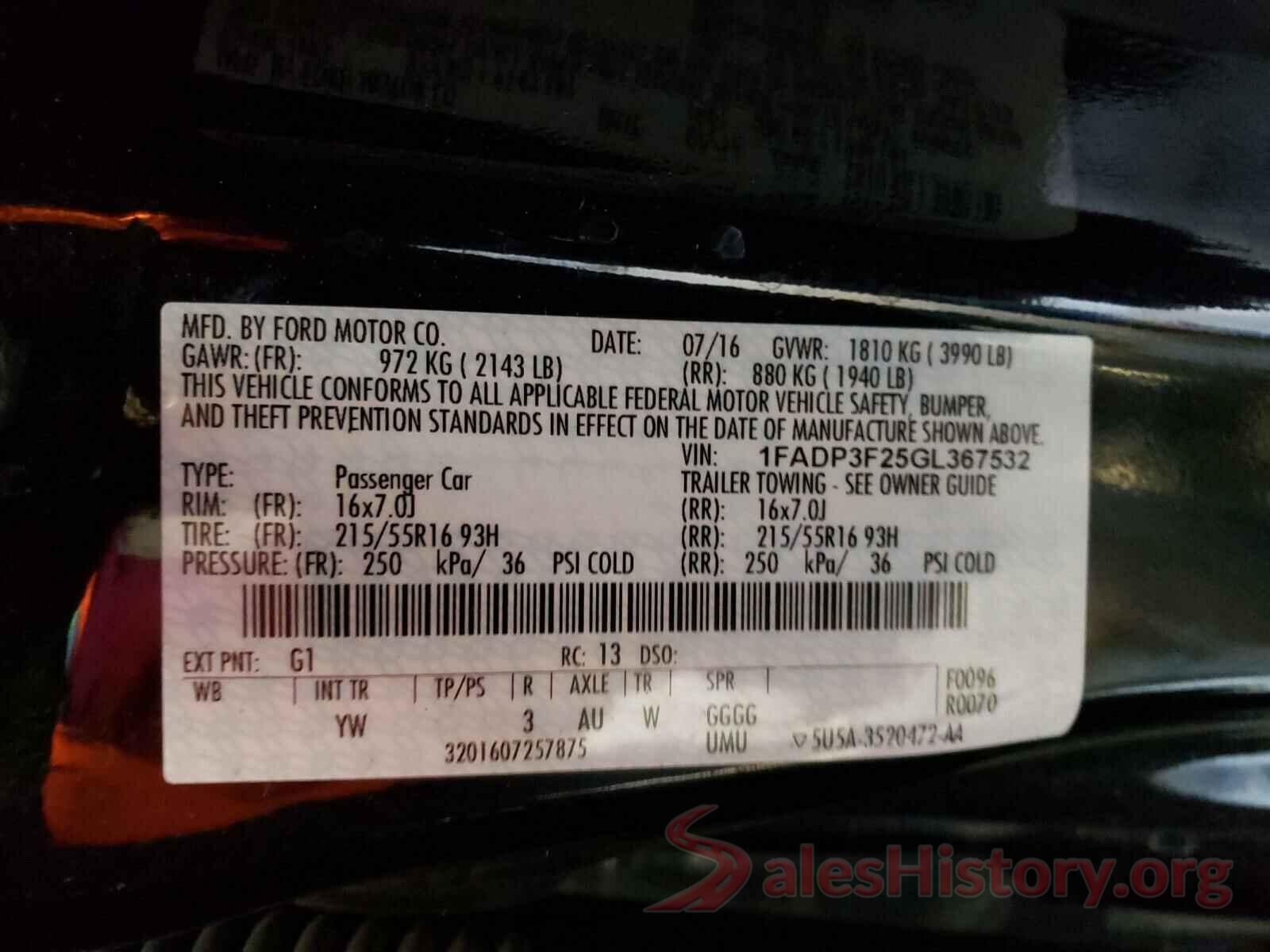 1FADP3F25GL367532 2016 FORD FOCUS