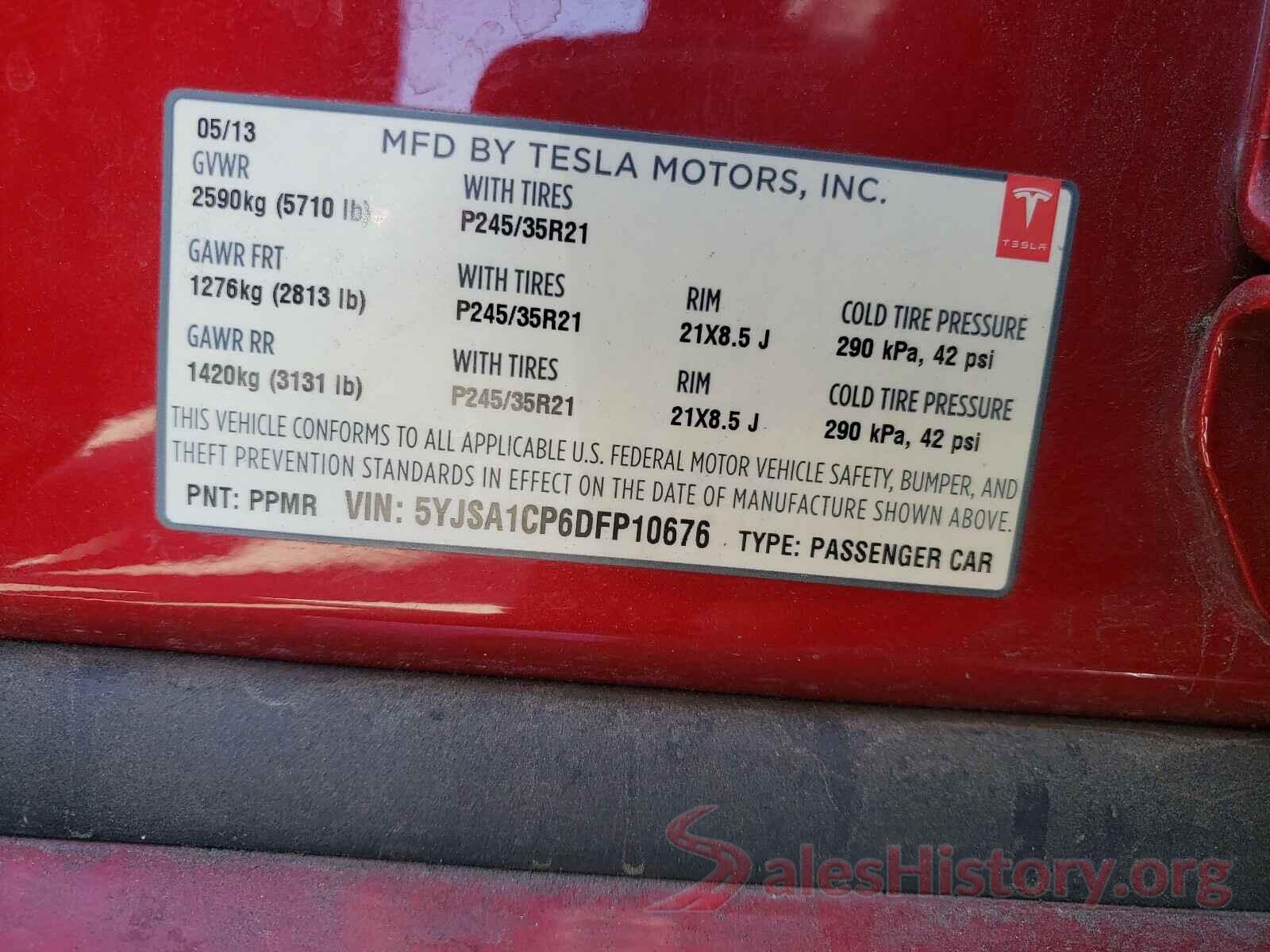 5YJSA1CP6DFP10676 2013 TESLA MODEL S