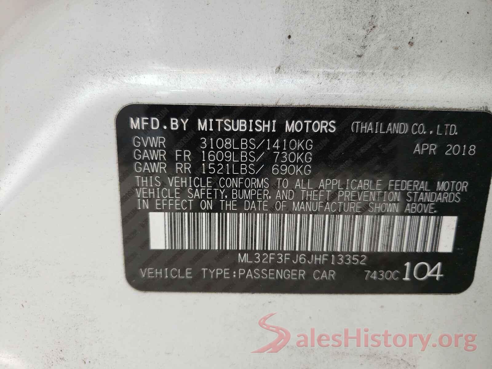 ML32F3FJ6JHF13352 2018 MITSUBISHI MIRAGE