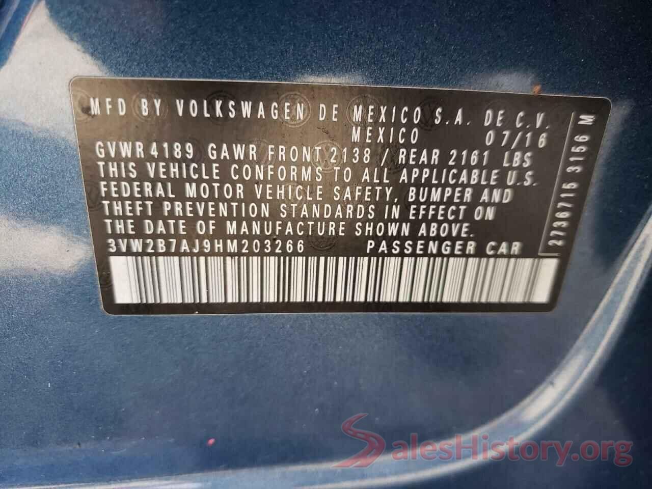 3VW2B7AJ9HM203266 2017 VOLKSWAGEN JETTA