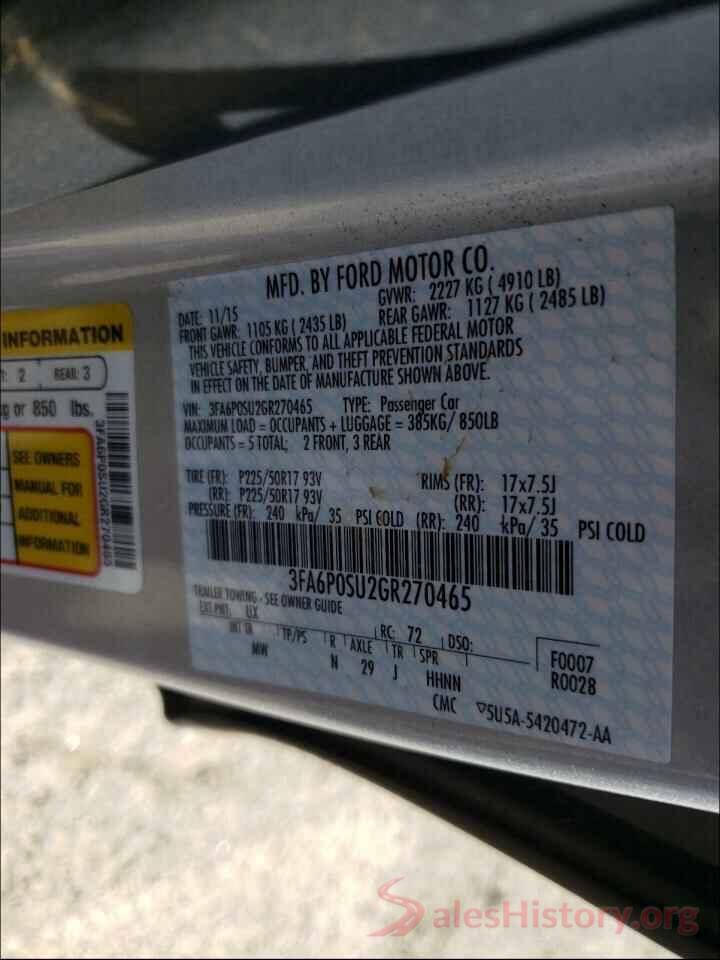 3FA6P0SU2GR270465 2016 FORD FUSION