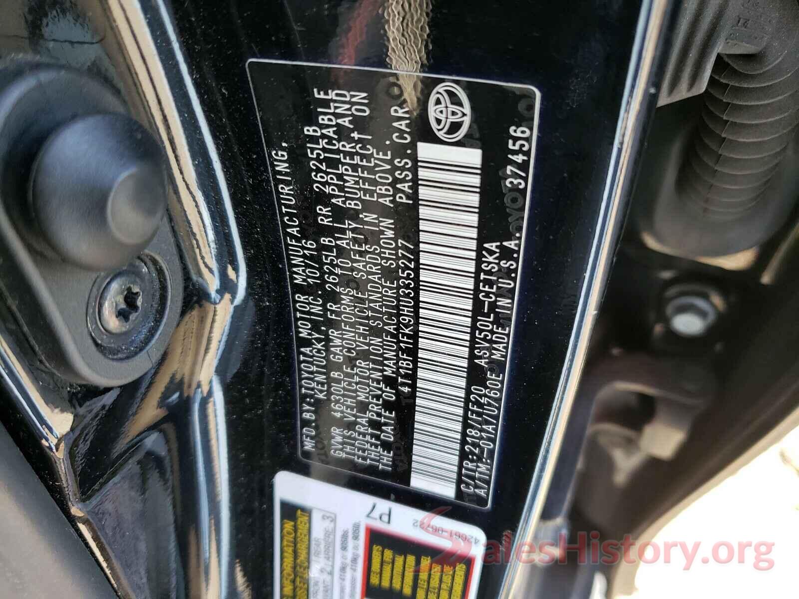 4T1BF1FK9HU335277 2017 TOYOTA CAMRY