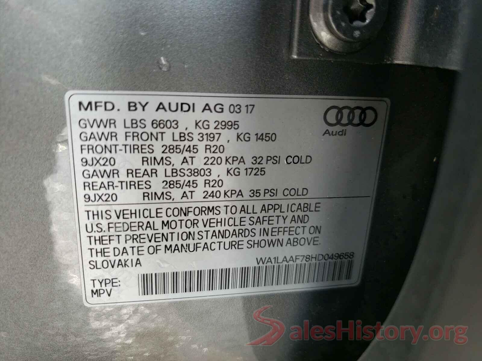 WA1LAAF78HD049658 2017 AUDI Q7