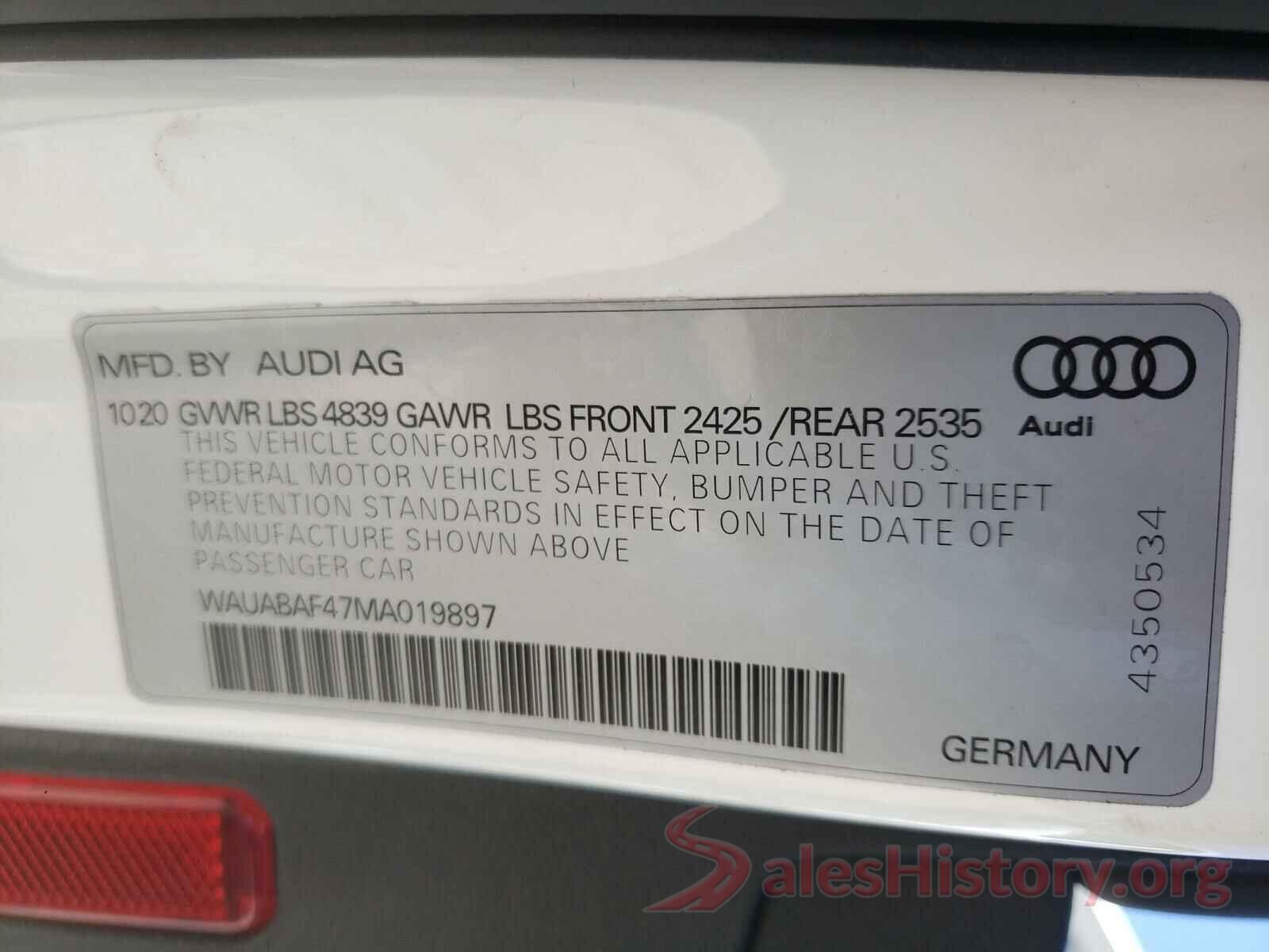 WAUABAF47MA019897 2021 AUDI A4