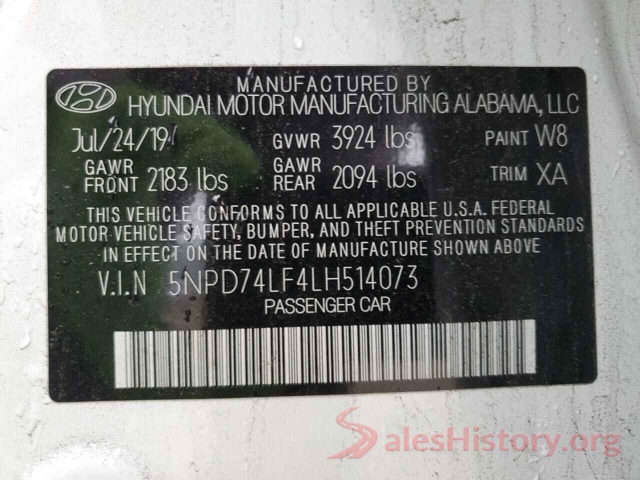 5NPD74LF4LH514073 2020 HYUNDAI ELANTRA