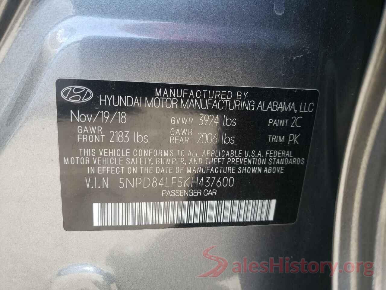 5NPD84LF5KH437600 2019 HYUNDAI ELANTRA