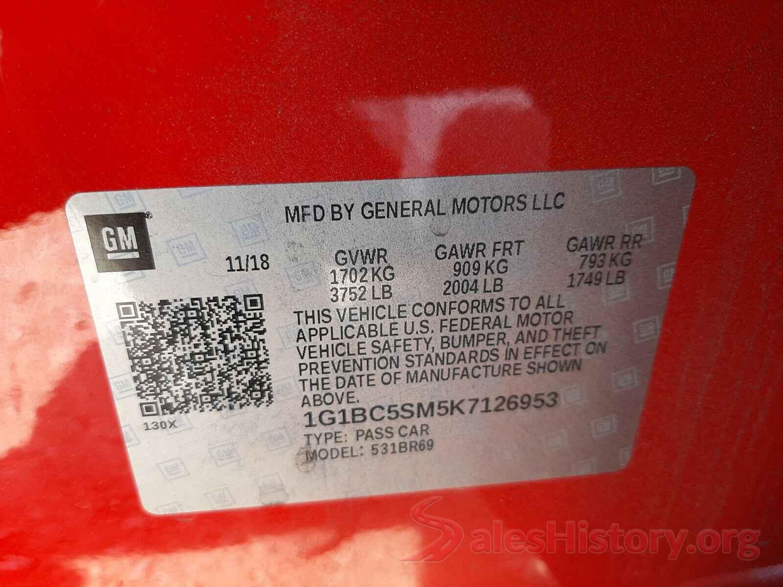 1G1BC5SM5K7126953 2019 CHEVROLET CRUZE