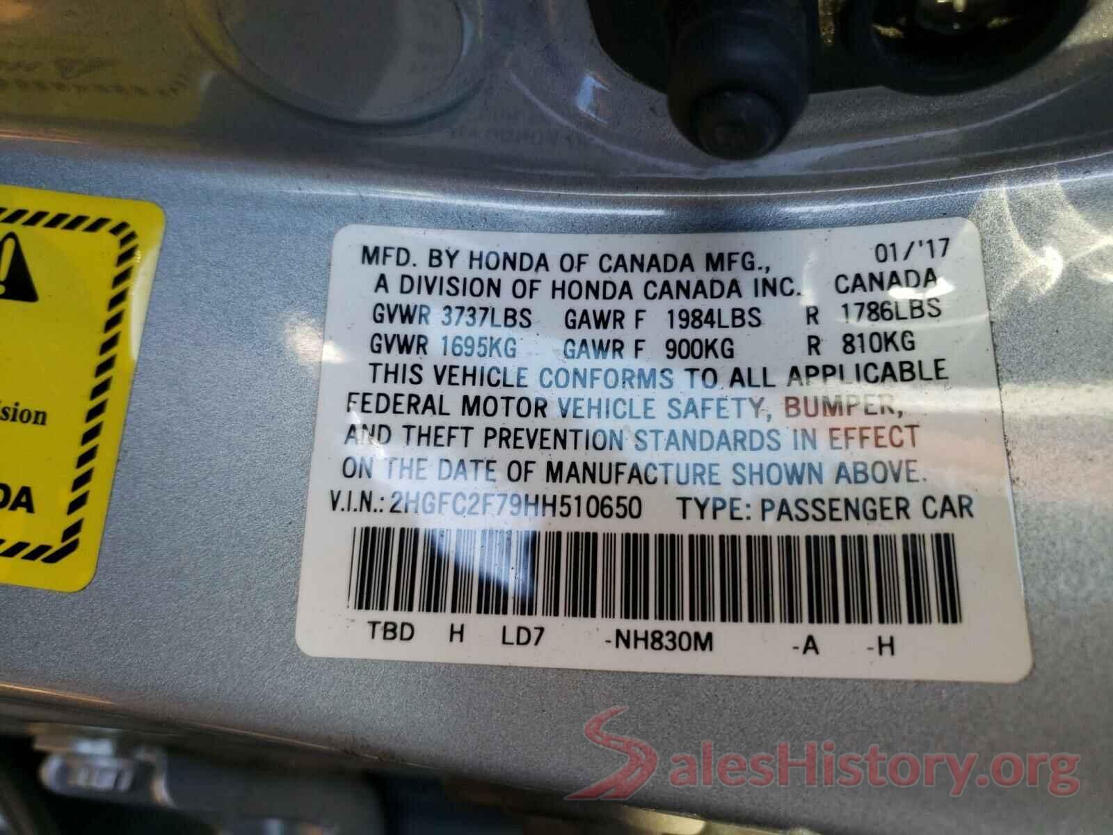 2HGFC2F79HH510650 2017 HONDA CIVIC