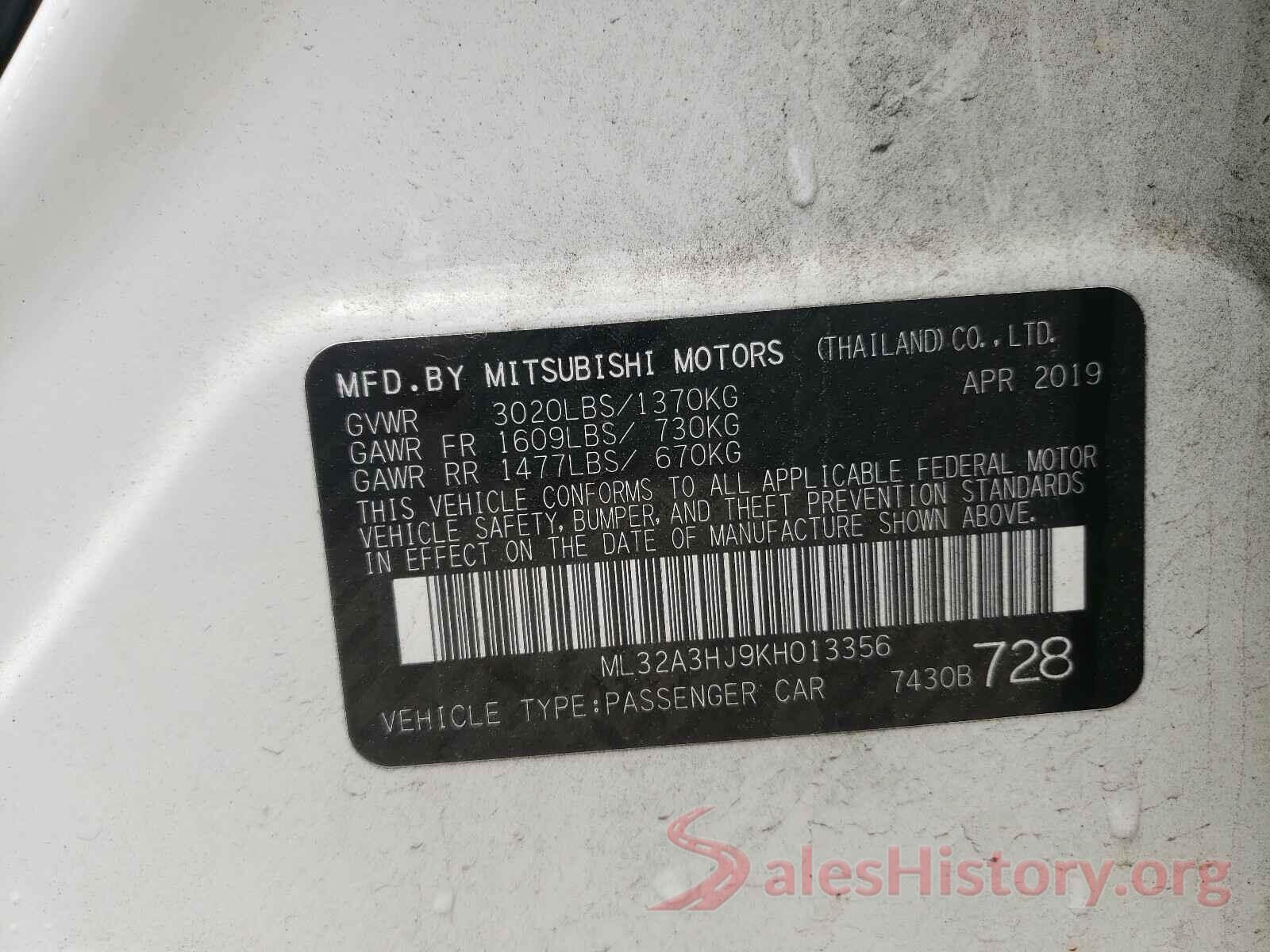 ML32A3HJ9KH013356 2019 MITSUBISHI MIRAGE