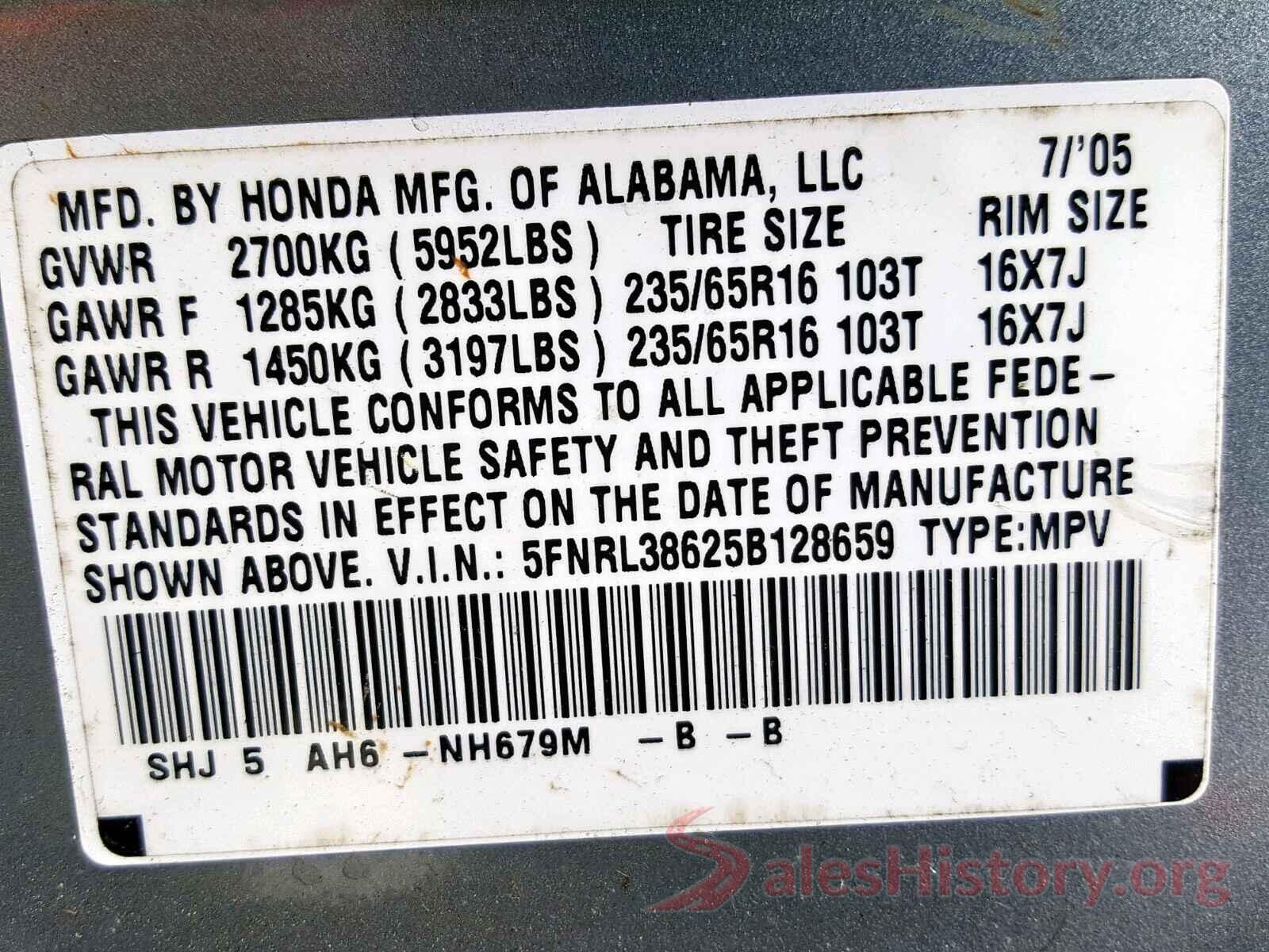 5FNRL38625B128659 2005 HONDA ODYSSEY EX