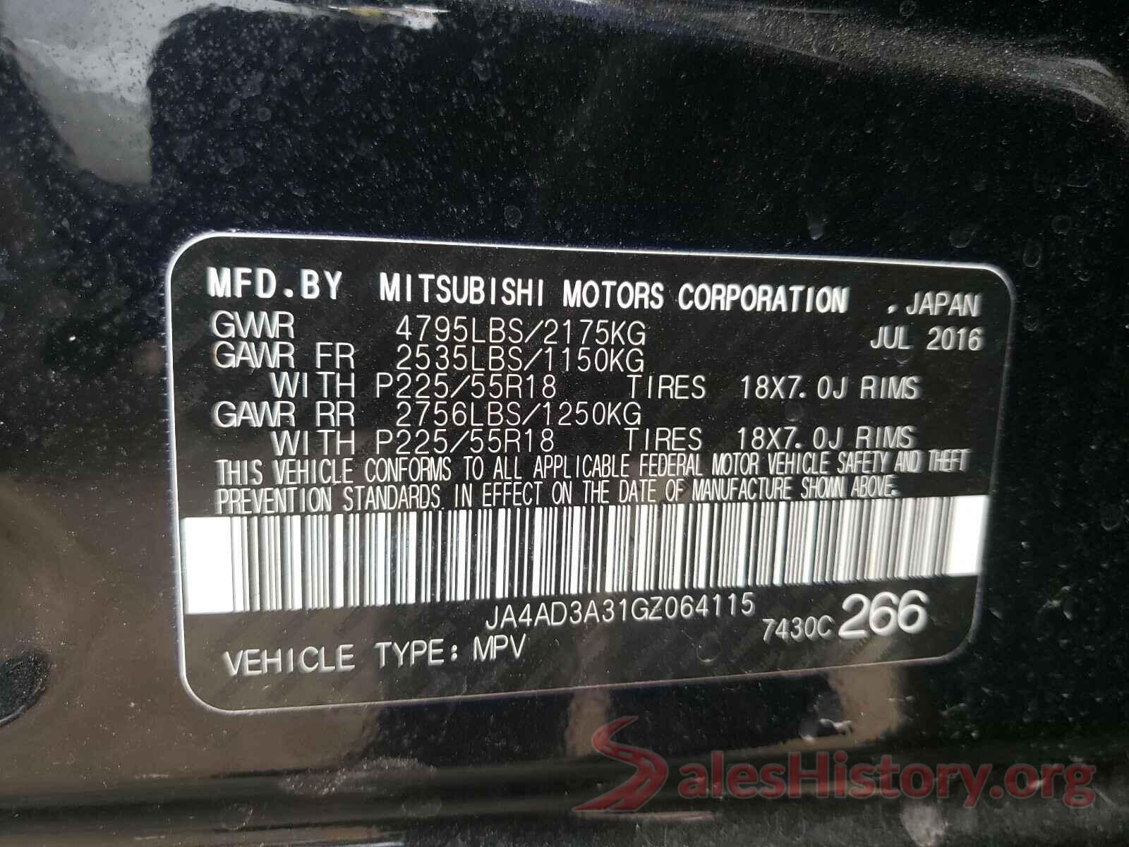 JA4AD3A31GZ064115 2016 MITSUBISHI OUTLANDER