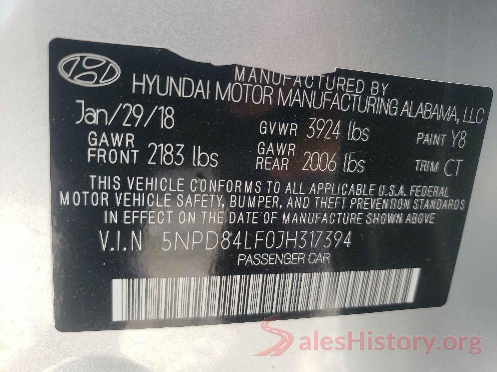 5NPD84LF0JH317394 2018 HYUNDAI ELANTRA