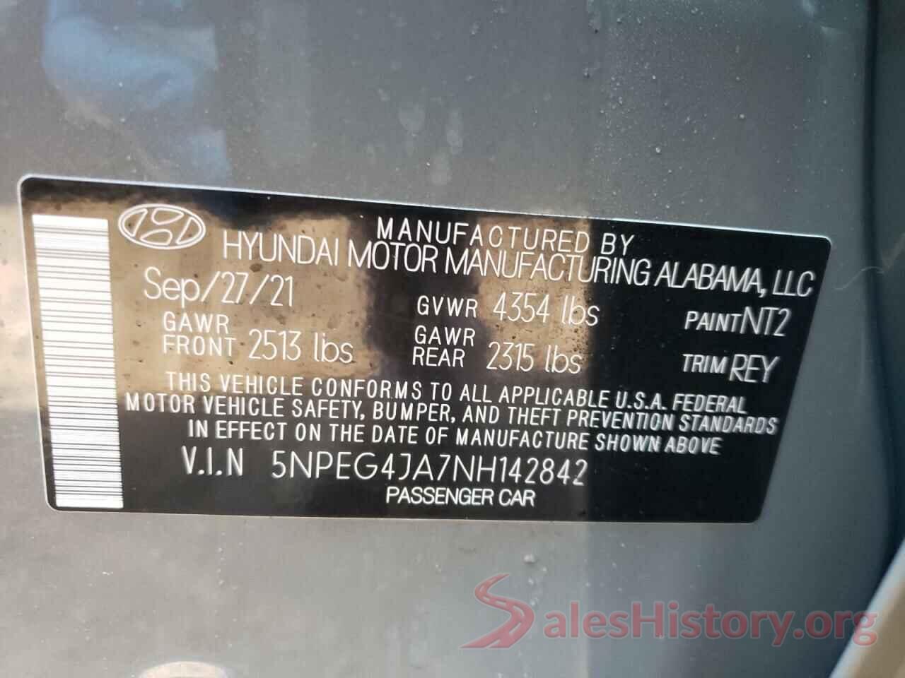 5NPEG4JA7NH142842 2022 HYUNDAI SONATA