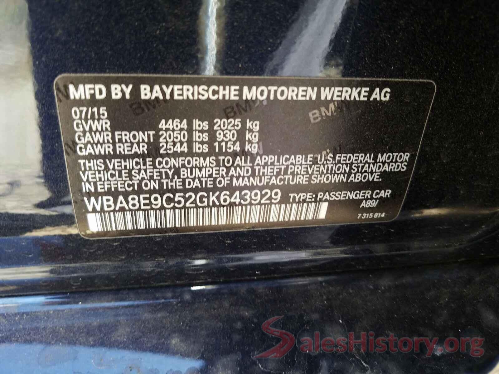 WBA8E9C52GK643929 2016 BMW 3 SERIES