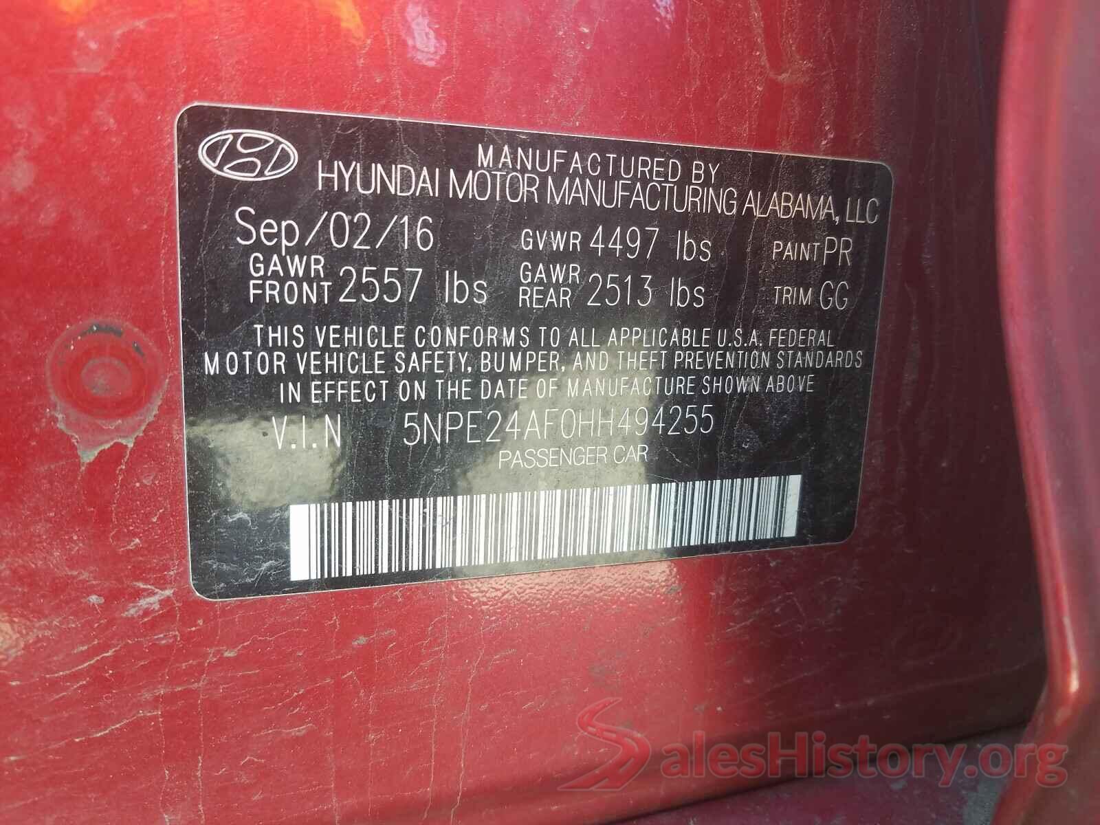 5NPE24AF0HH494255 2017 HYUNDAI SONATA