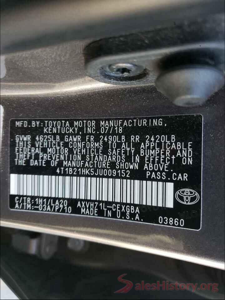 4T1B21HK5JU009152 2018 TOYOTA CAMRY