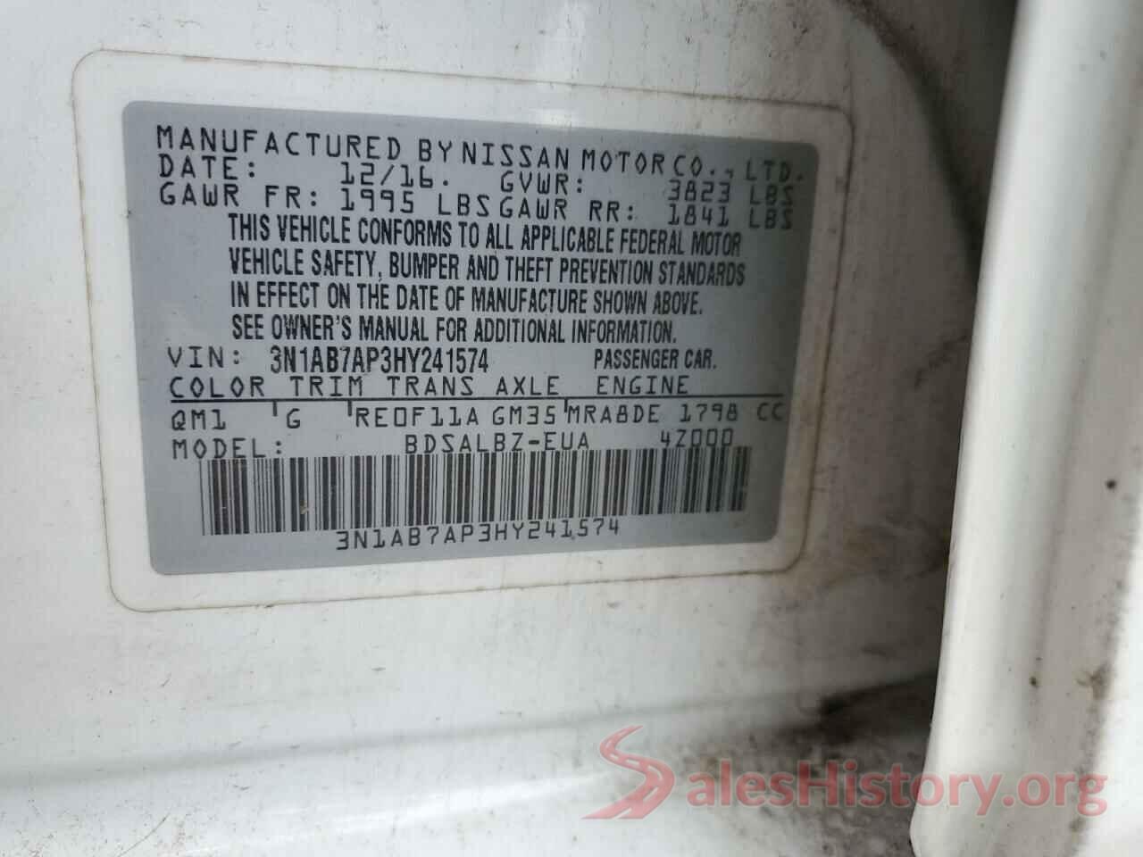 3N1AB7AP3HY241574 2017 NISSAN SENTRA