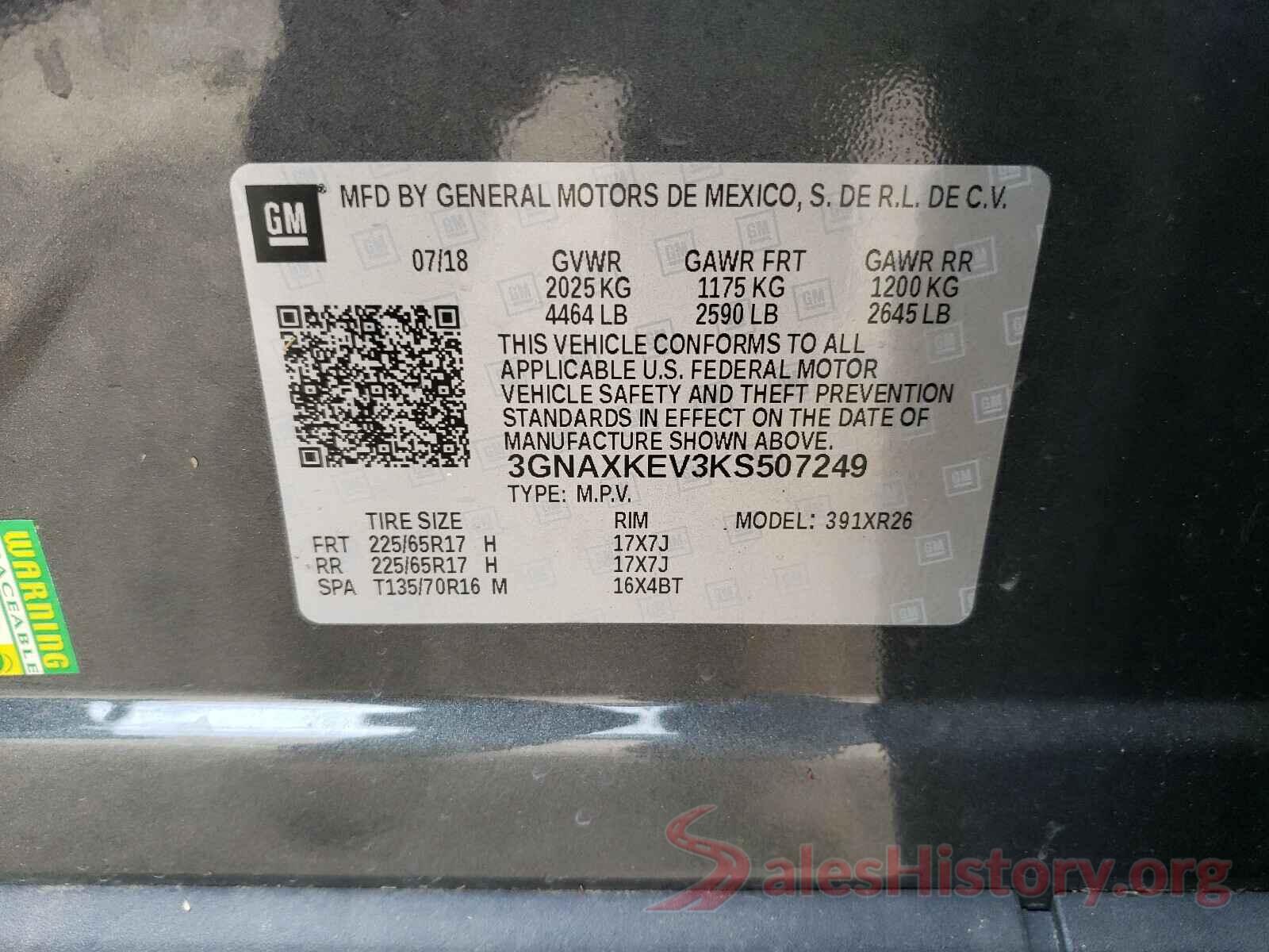 3GNAXKEV3KS507249 2019 CHEVROLET EQUINOX