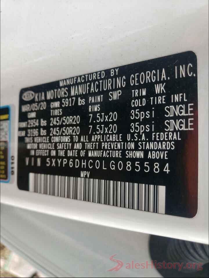 5XYP6DHC0LG085584 2020 KIA TELLURIDE