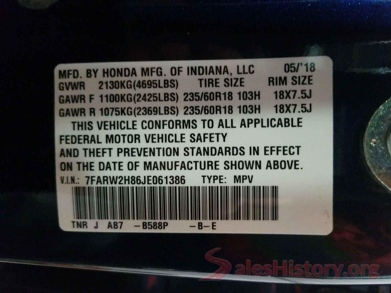 7FARW2H86JE061386 2018 HONDA CRV