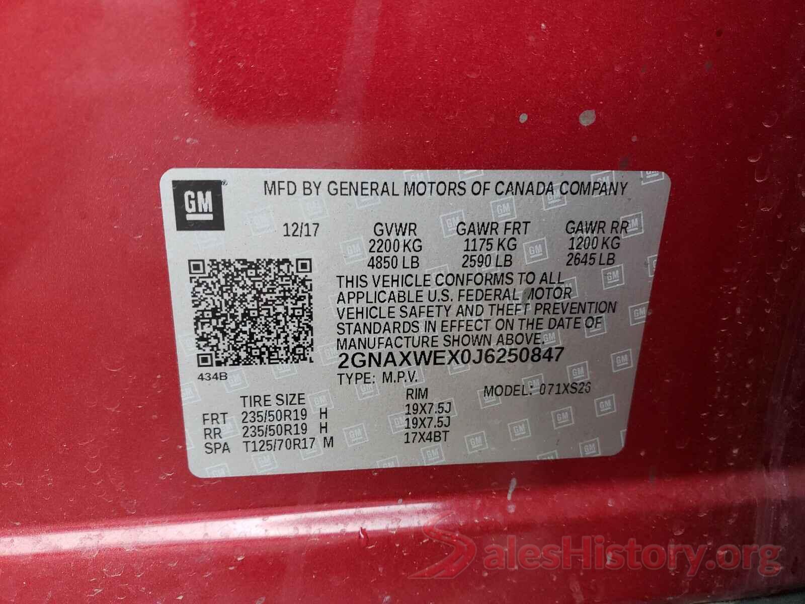 2GNAXWEX0J6250847 2018 CHEVROLET EQUINOX