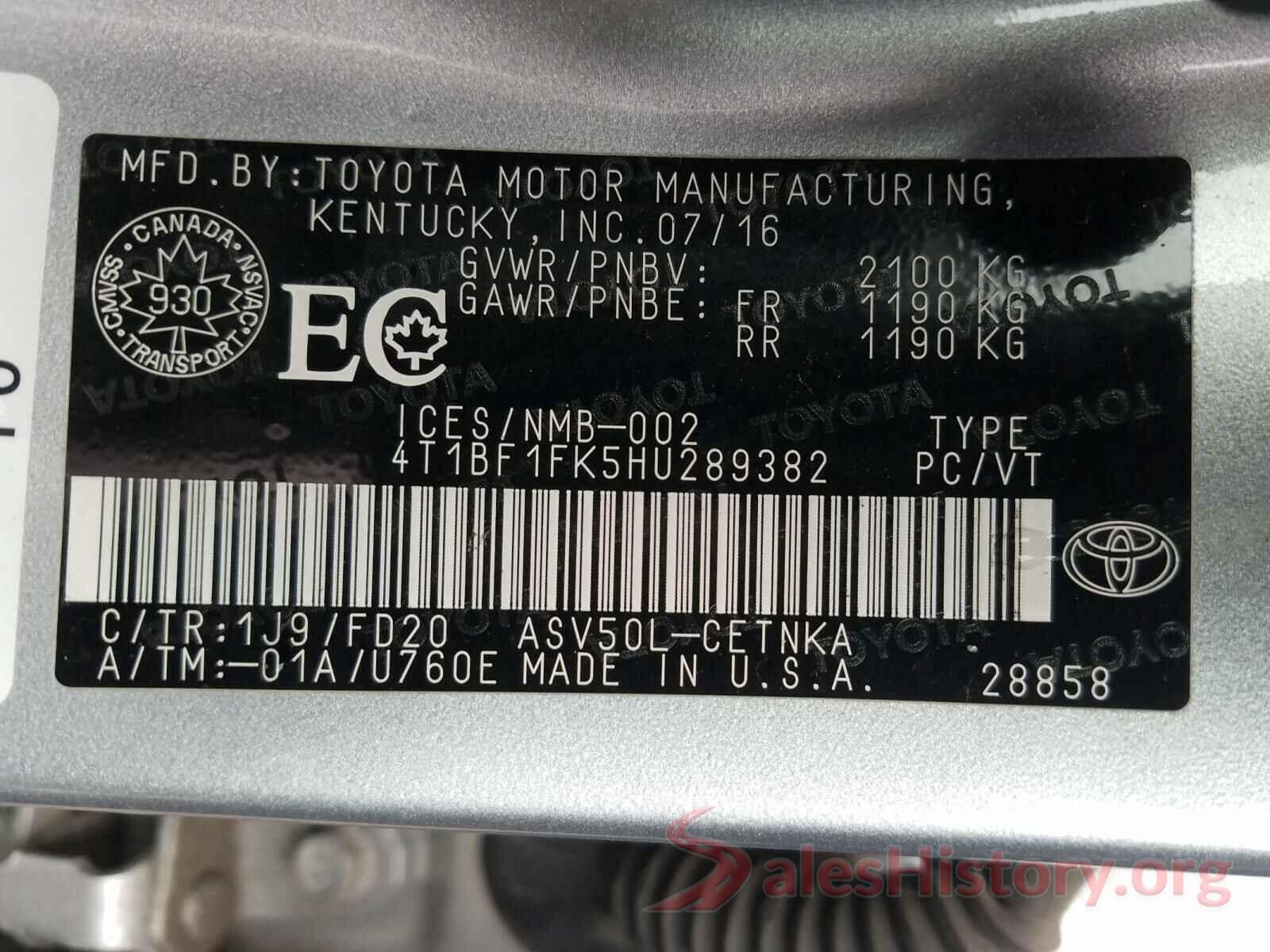 4T1BF1FK5HU289382 2017 TOYOTA CAMRY