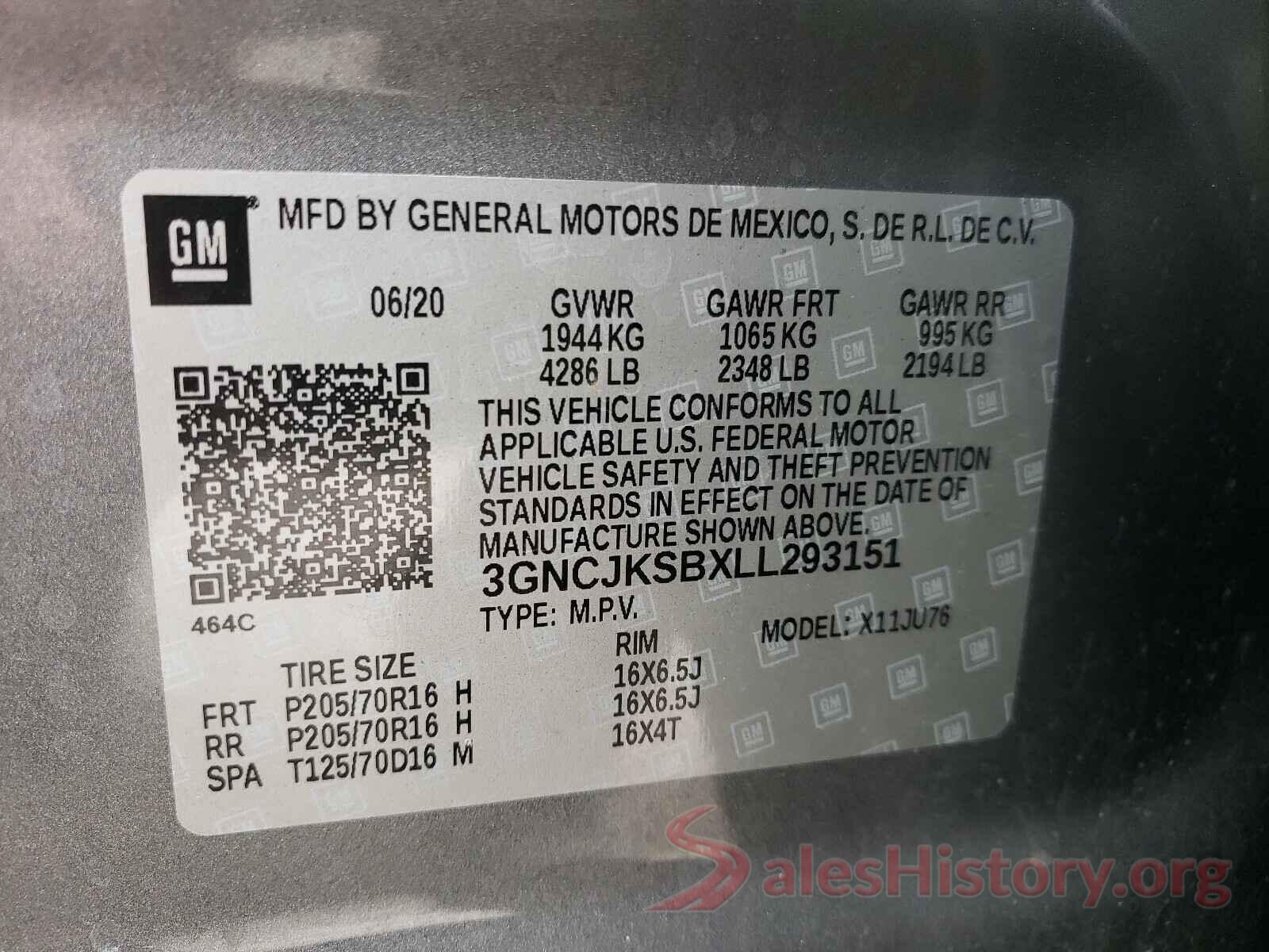 3GNCJKSBXLL293151 2020 CHEVROLET TRAX