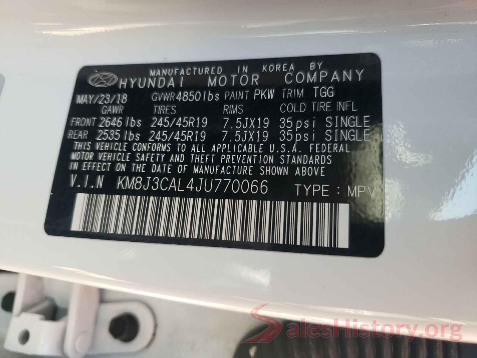 KM8J3CAL4JU770066 2018 HYUNDAI TUCSON