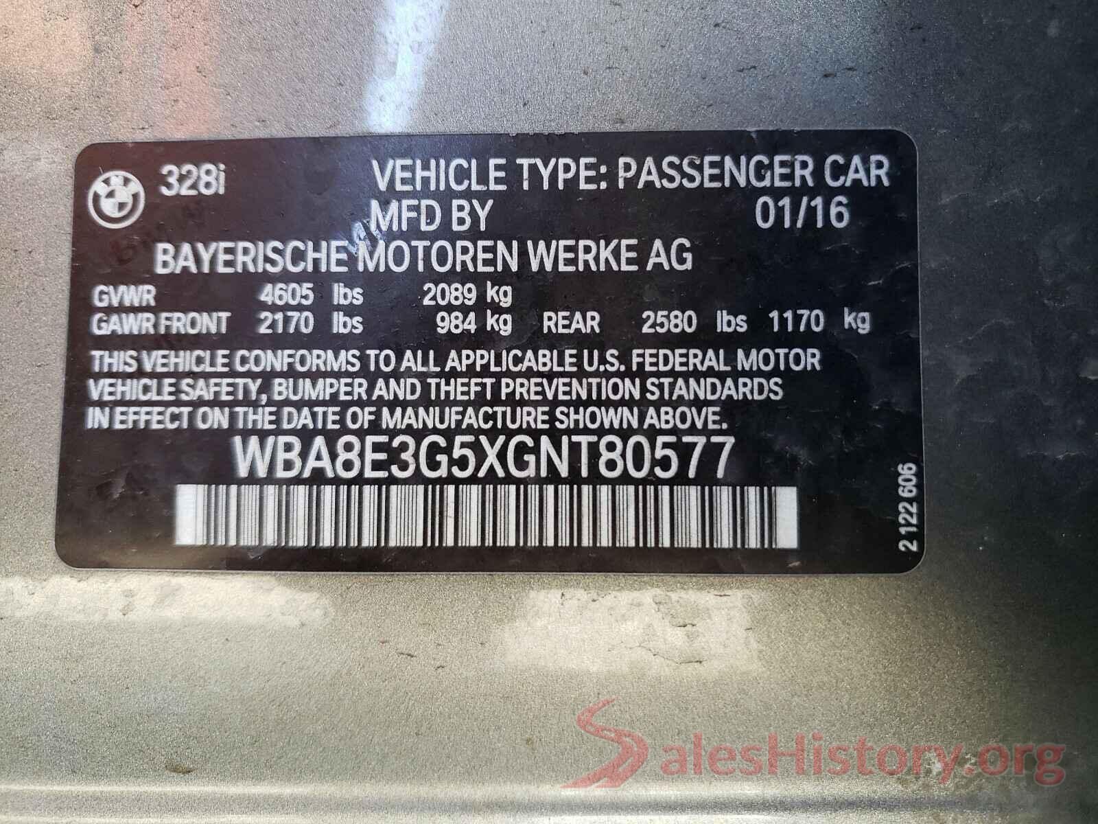 WBA8E3G5XGNT80577 2016 BMW 3 SERIES