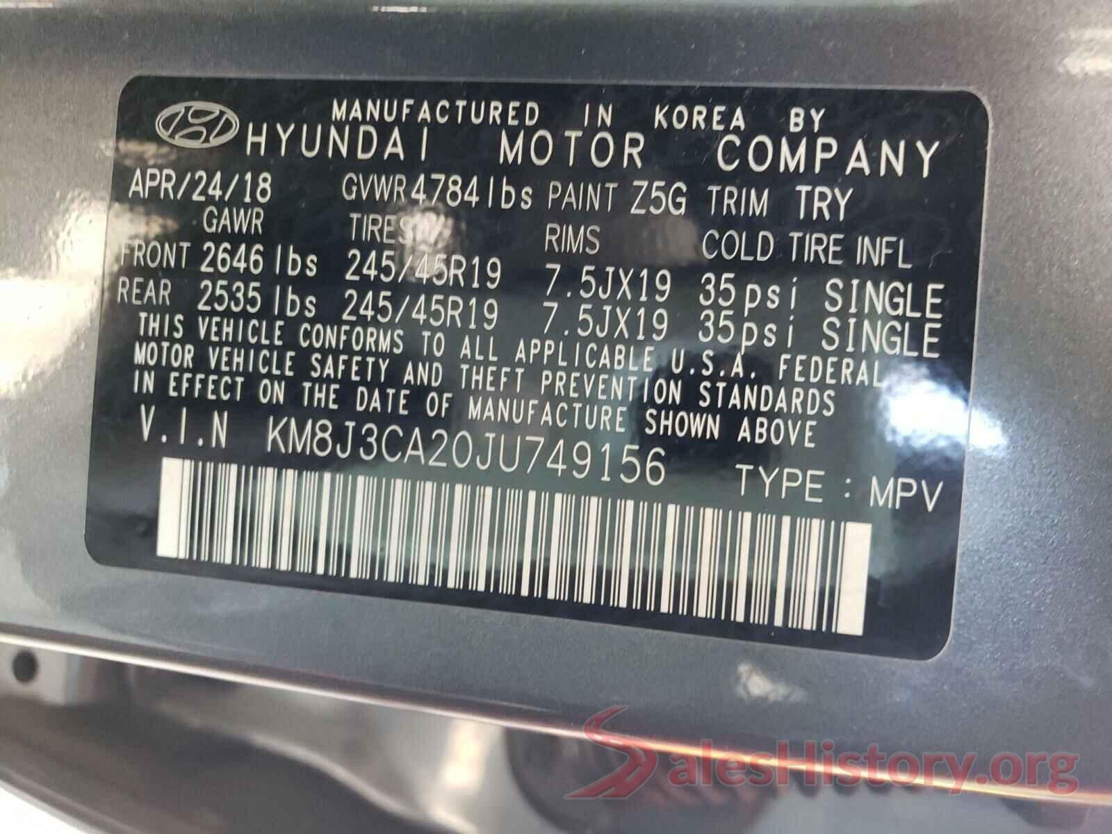 KM8J3CA20JU749156 2018 HYUNDAI TUCSON