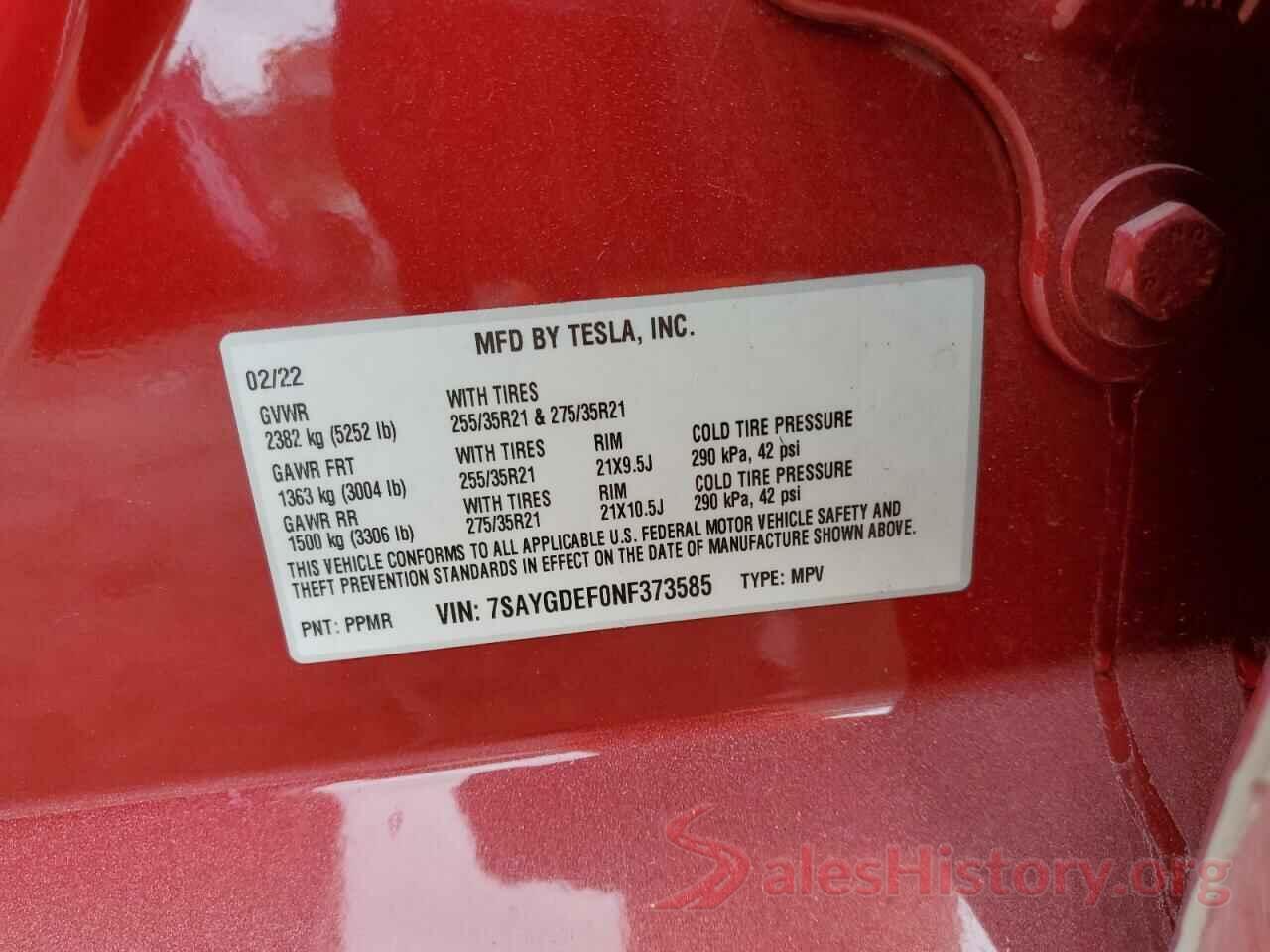 7SAYGDEF0NF373585 2022 TESLA MODEL Y