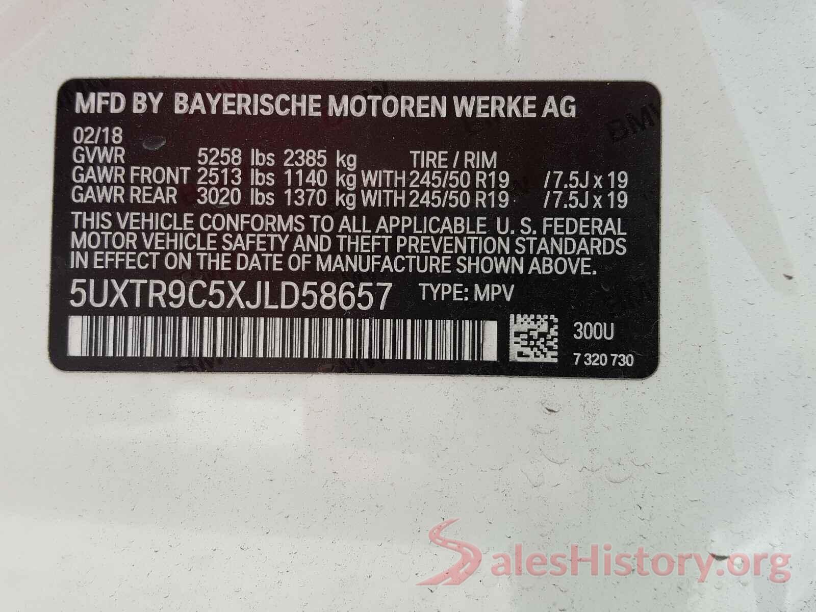 5UXTR9C5XJLD58657 2018 BMW X3