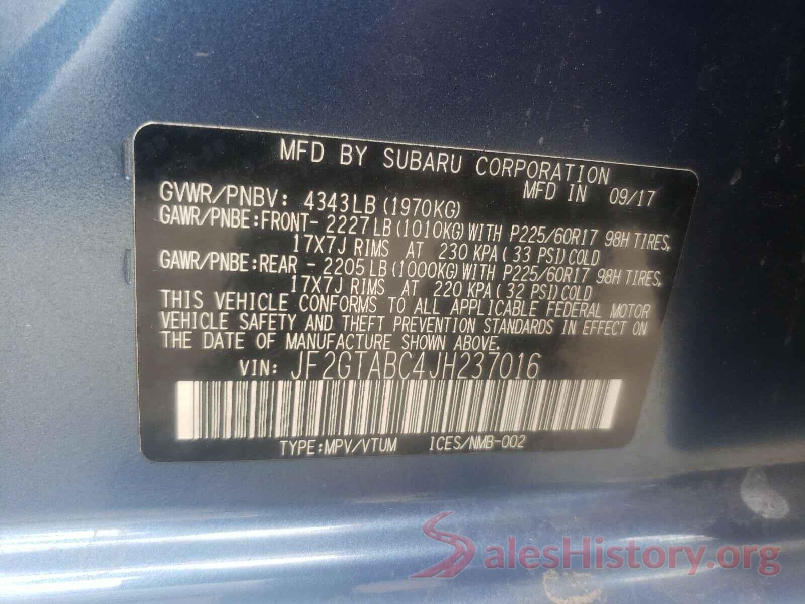 JF2GTABC4JH237016 2018 SUBARU CROSSTREK