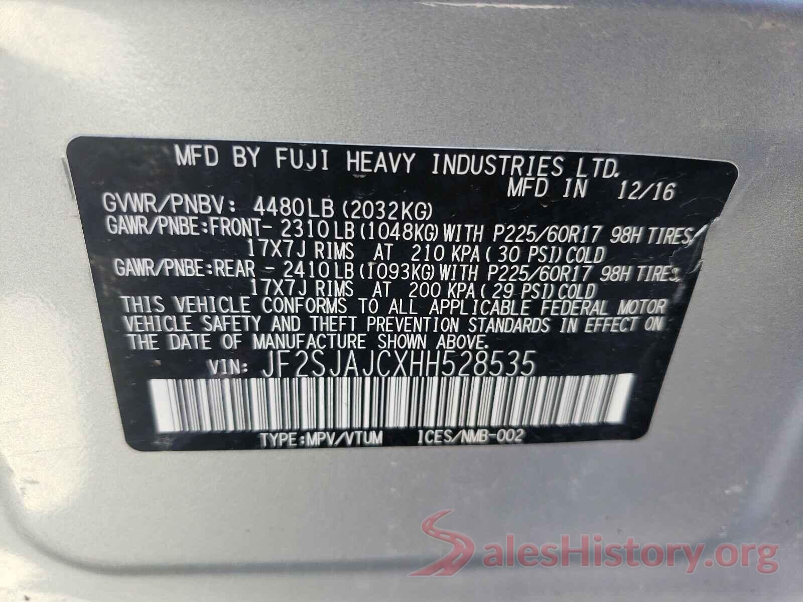 JF2SJAJCXHH528535 2017 SUBARU FORESTER