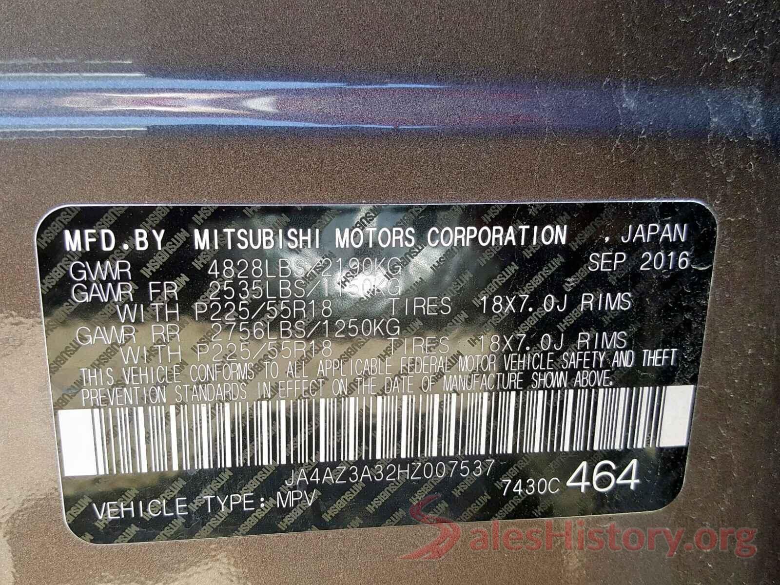 JA4AZ3A32HZ007537 2017 MITSUBISHI OUTLANDER