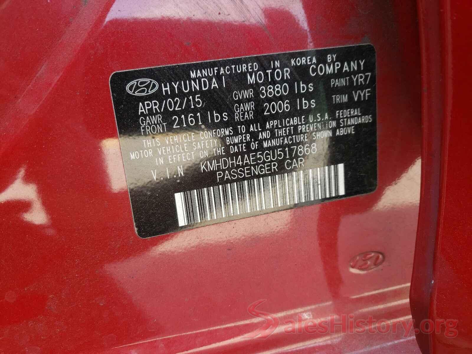 KMHDH4AE5GU517868 2016 HYUNDAI ELANTRA