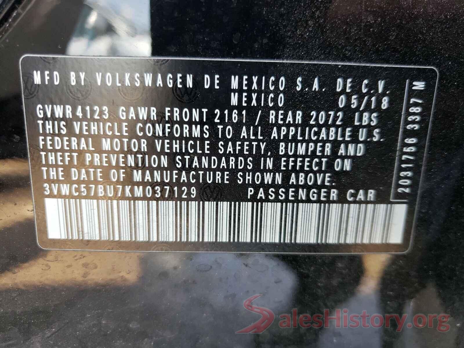 3VWC57BU7KM037129 2019 VOLKSWAGEN JETTA