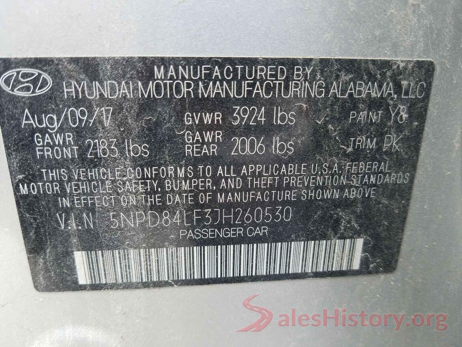 5NPD84LF3JH260530 2018 HYUNDAI ELANTRA