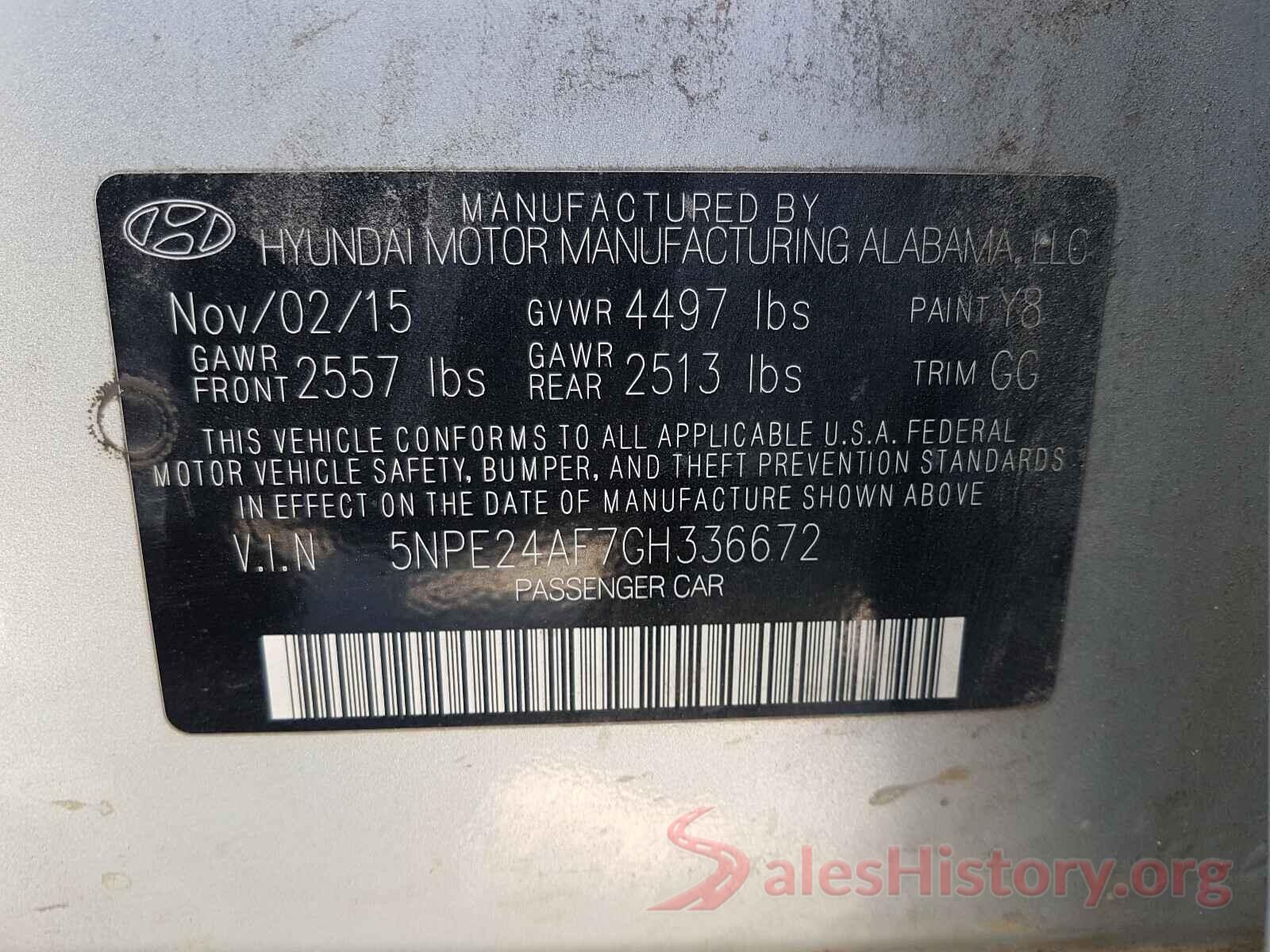 5NPE24AF7GH336672 2016 HYUNDAI SONATA