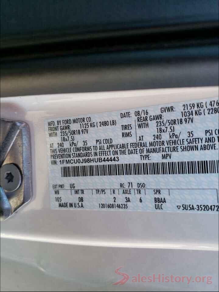 1FMCU0J98HUB44443 2017 FORD ESCAPE