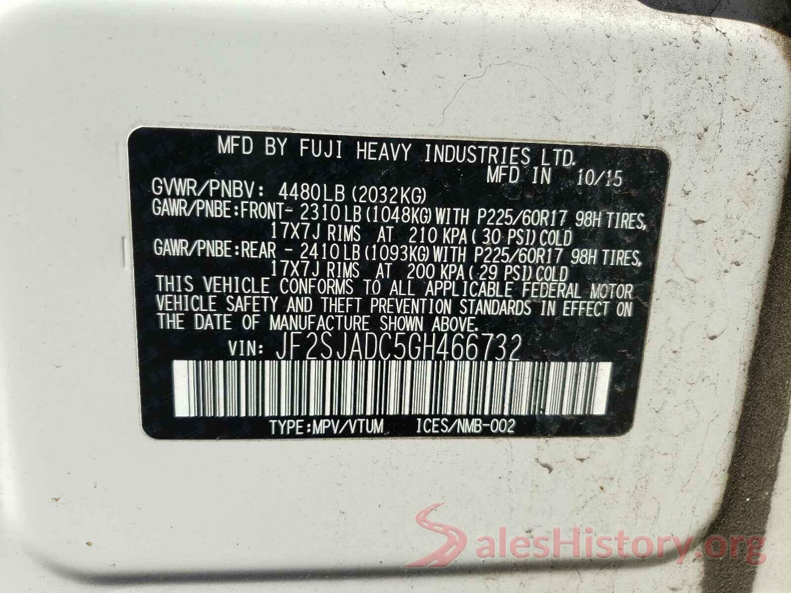 JF2SJADC5GH466732 2016 SUBARU FORESTER