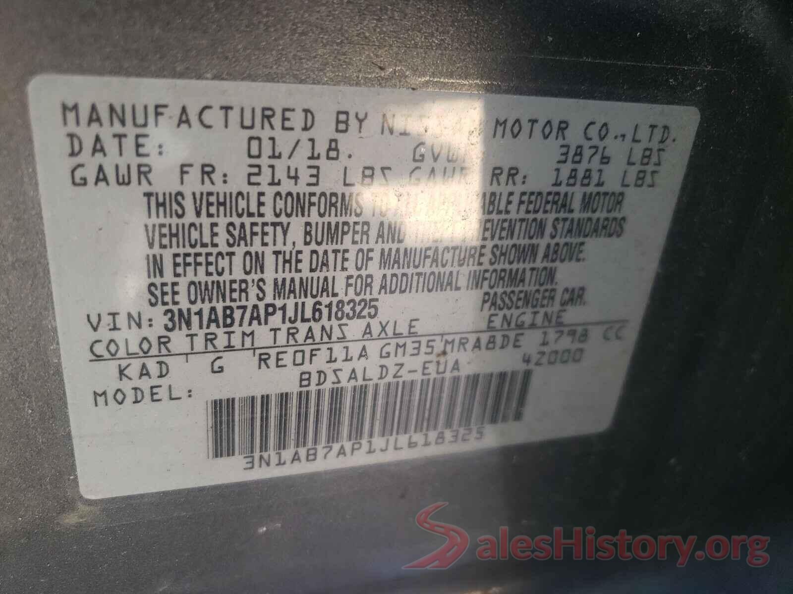 3N1AB7AP1JL618325 2018 NISSAN SENTRA