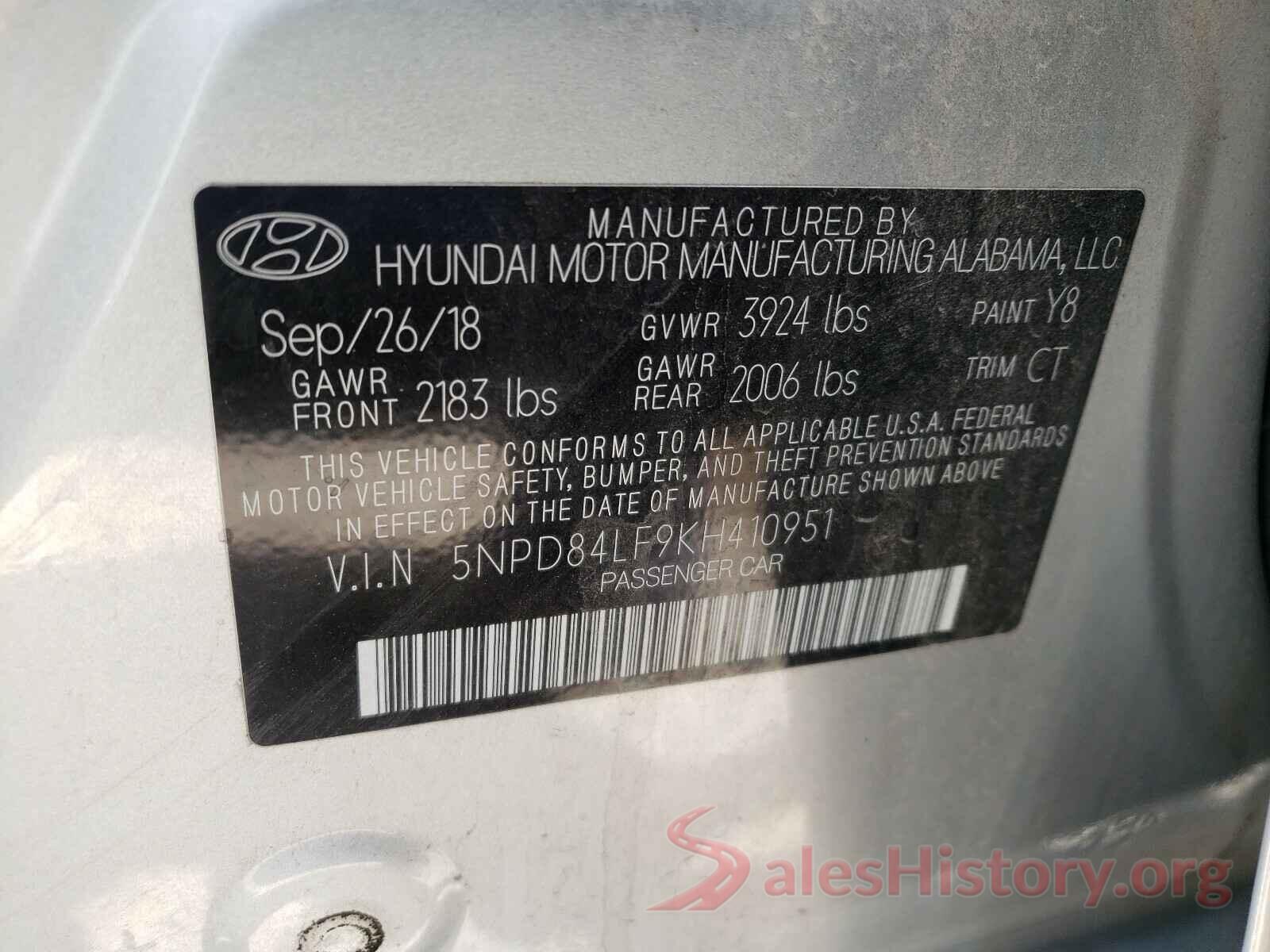 5NPD84LF9KH410951 2019 HYUNDAI ELANTRA