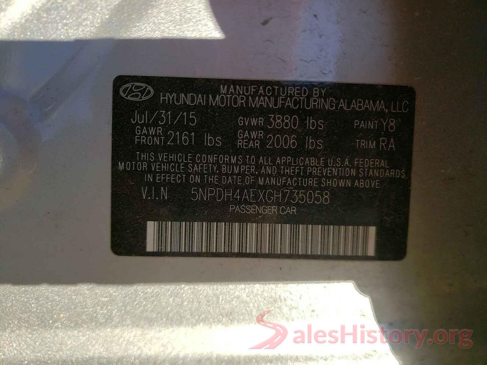 5NPDH4AEXGH735058 2016 HYUNDAI ELANTRA