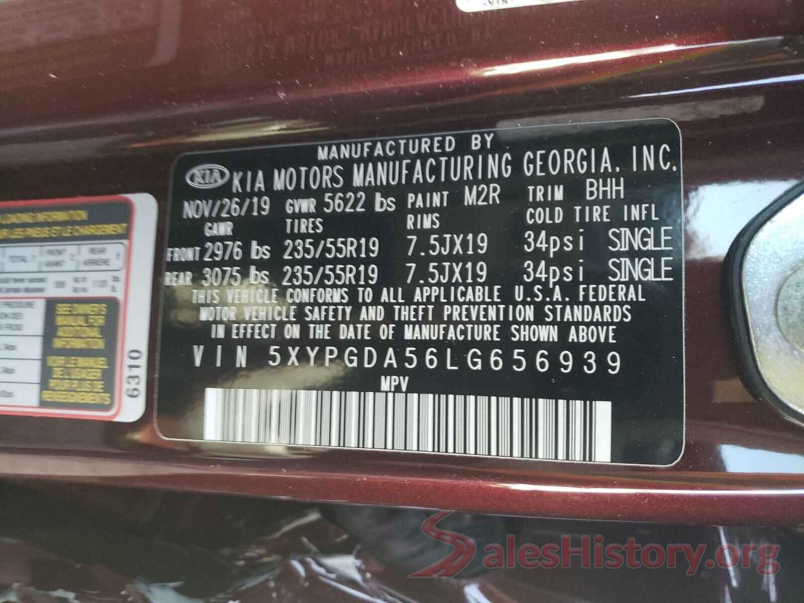 5XYPGDA56LG656939 2020 KIA SORENTO