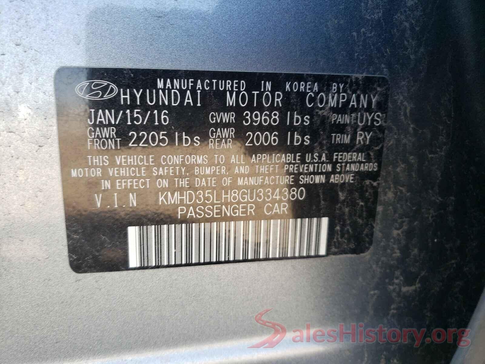 KMHD35LH8GU334380 2016 HYUNDAI ELANTRA